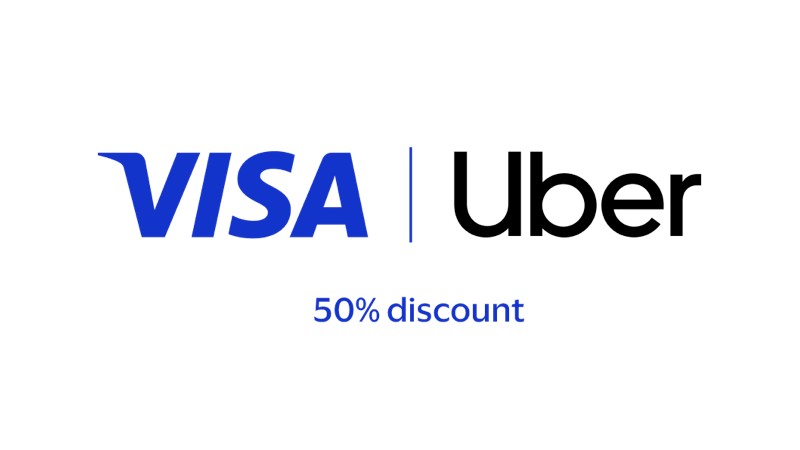 visa and uber logo 50% discount